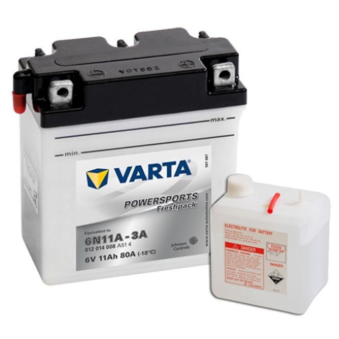 Hovedbilde VARTA 6N11A-3A MC Batteri 6V 12AH 80CCA (122x61x135mm) +høyre 6N