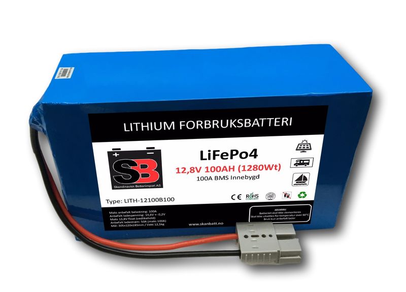 SKANBATT Lithium Batteri 12V 100AH 100A BMS 