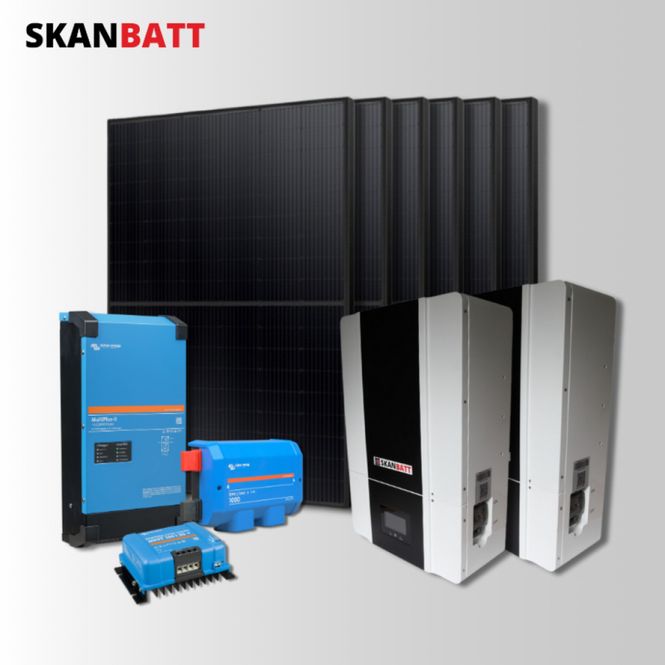 Hovedbilde SKANBATT Kraftpakke - 48V / 12kWh Lithium m/ Heat / 5000VA inverter / 70A Lader / 2460W (6x410W) Rammepanel