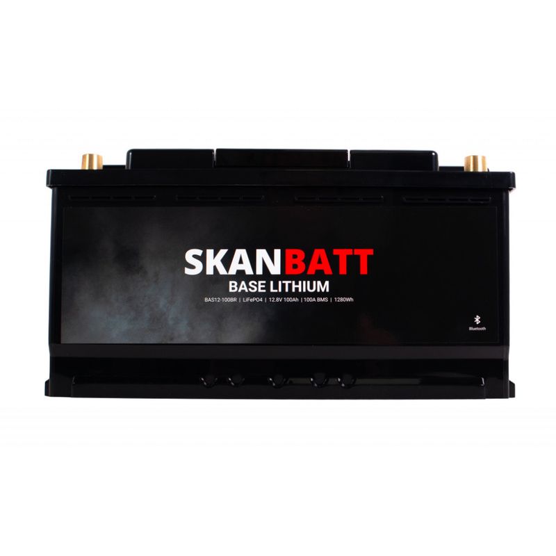 SKANBATT Base Lithium - 12V 100Ah 100A BMS - 352x175x190mm - Bluetooth - 3 Års garanti - Bobil