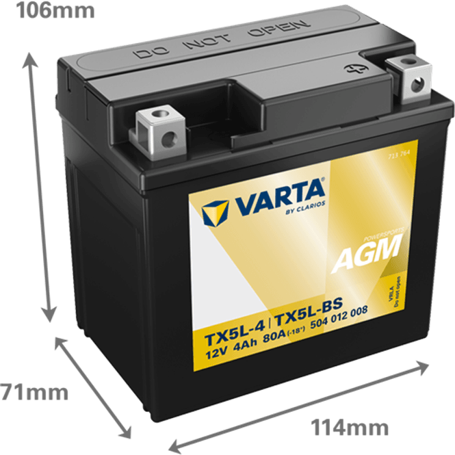 Hovedbilde VARTA YTX5L-BS AGM MC Batteri 12V 4AH 80CCA (114x71x106mm) +høyr