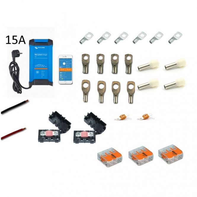 Hovedbilde Bobil erstatningslader Victron 15A 3 kanaler med 2 kabelkit