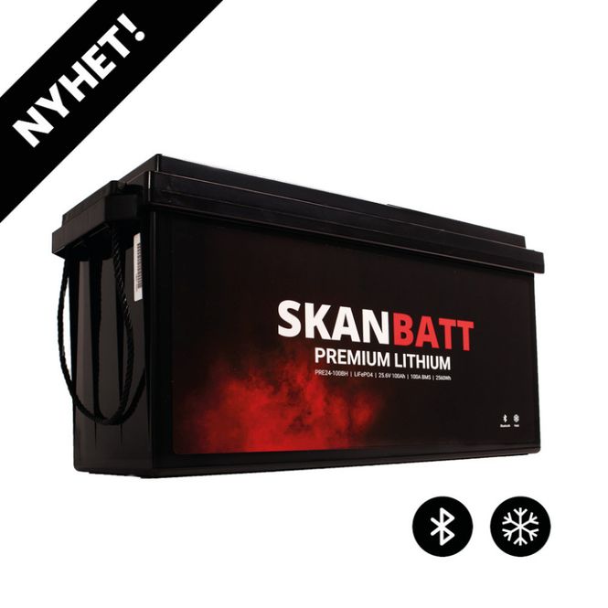 Hovedbilde SKANBATT Premium Lithium - 24V 100Ah 100A BMS - 502x186x242mm - Bluetooth - Heat - 8 Års garanti