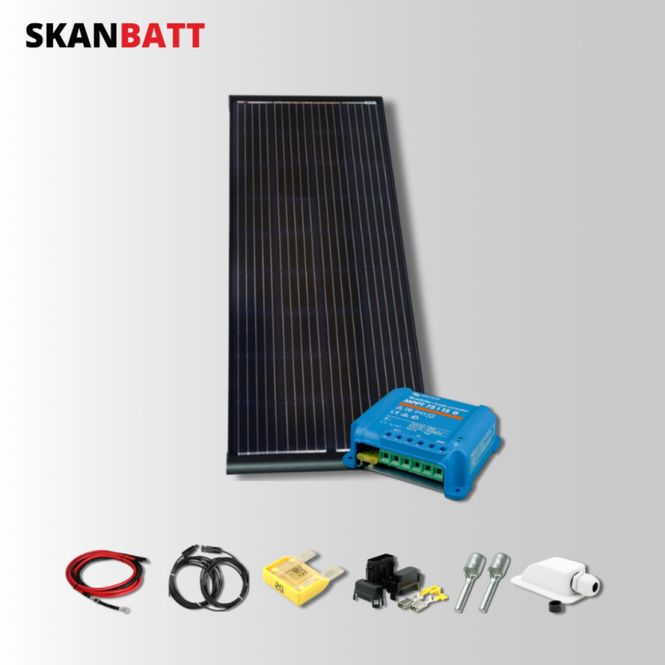Hovedbilde SKANBATT Solcellepakke - 150w Rammepanel (Aero-SLIM) - Victron MPPT 15A