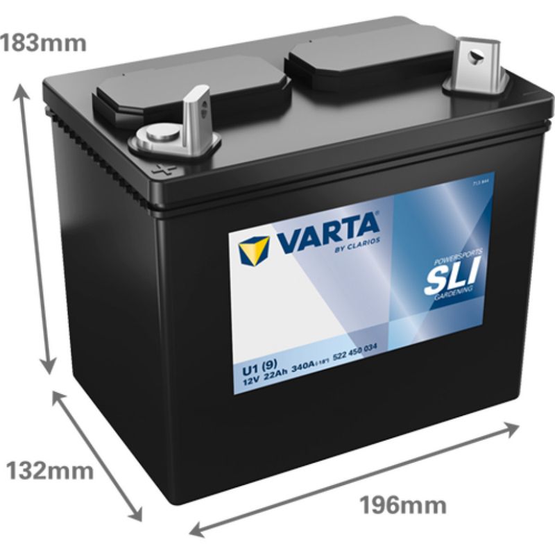 VARTA Plenklipper Batteri 12V 22AH 340CCA (196x132x183mm) +Venstre U1(9)