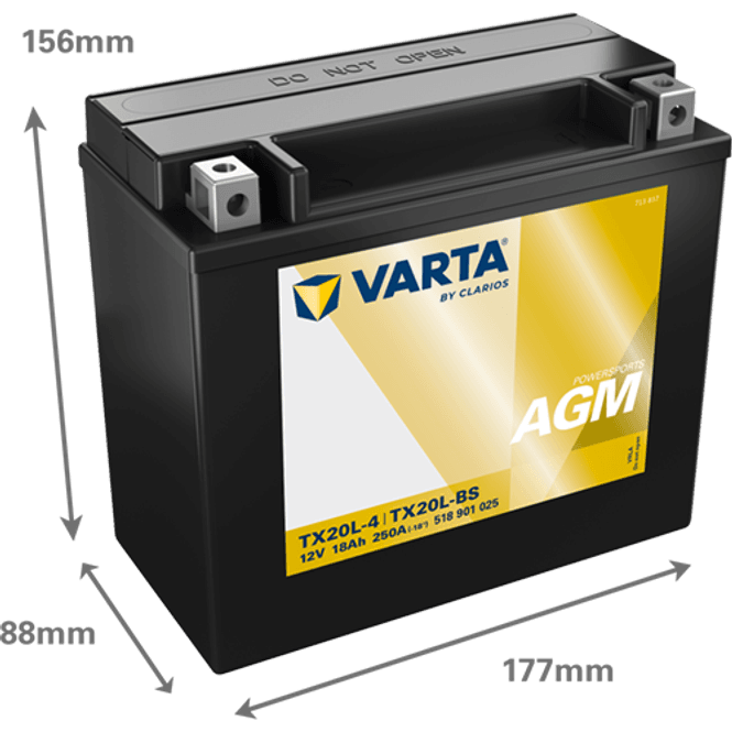Hovedbilde  VARTA YTX20L-BS AGM MC Batteri 12V 18AH 250CCA (177x88x156mm) +