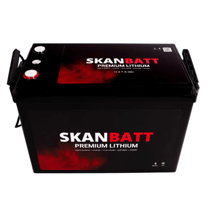 SKANBATT Premium Lithium - 12V 325Ah 200A BMS - 345x190x245mm - Bluetooth - Heat - 8 Års garanti