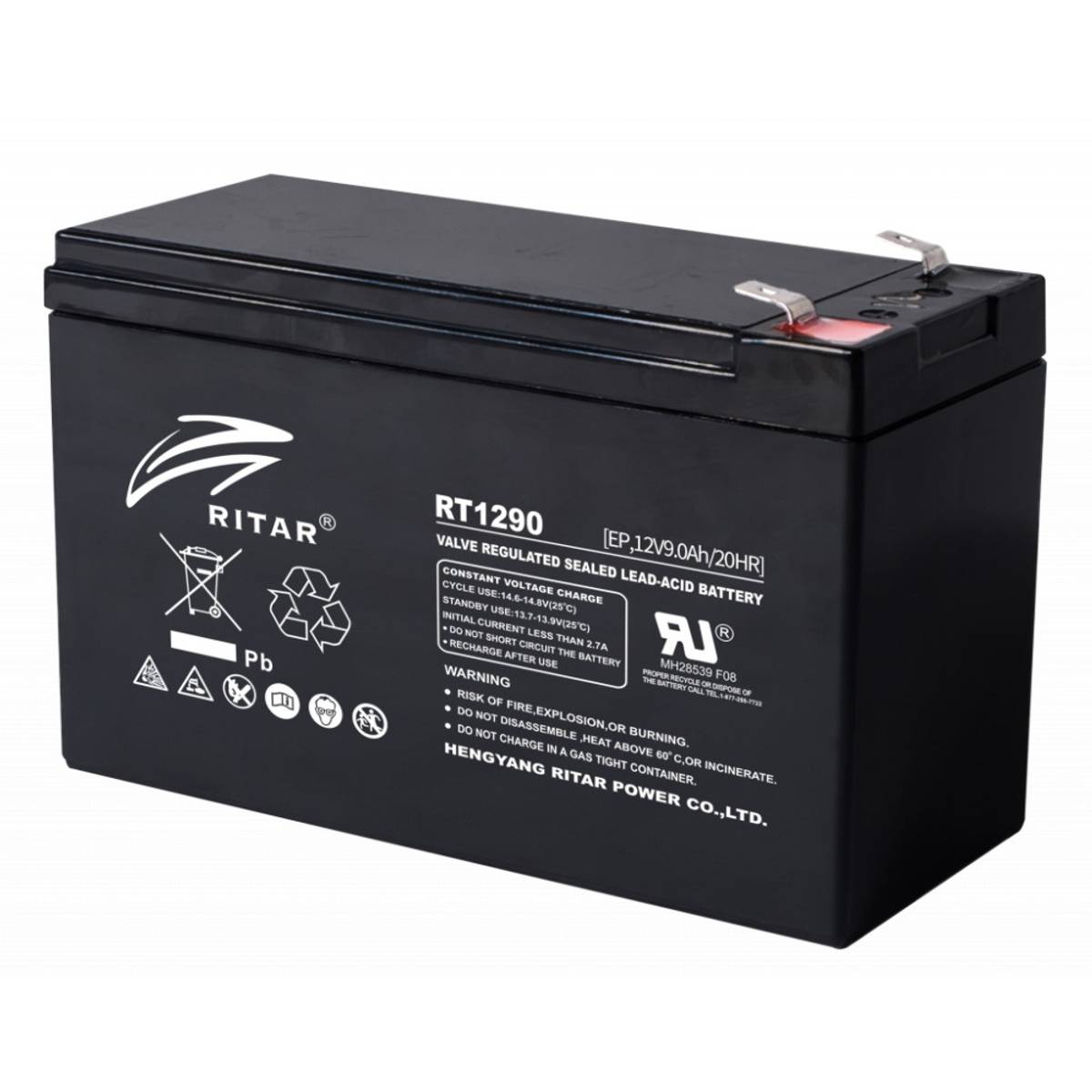 Ritar AGM Batteri 12V 9AH - RT1290EP Long Life (151x65x94mm) F2