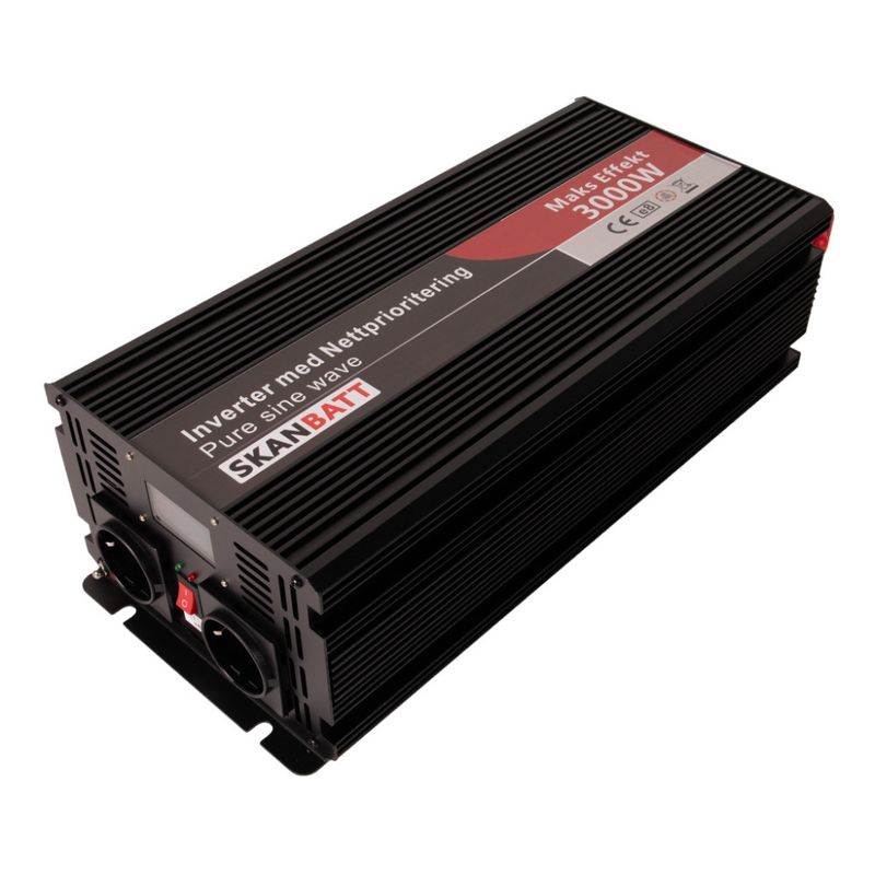 SKANBATT Inverter 12V 3000W Ren Sinus med Nettprioritering